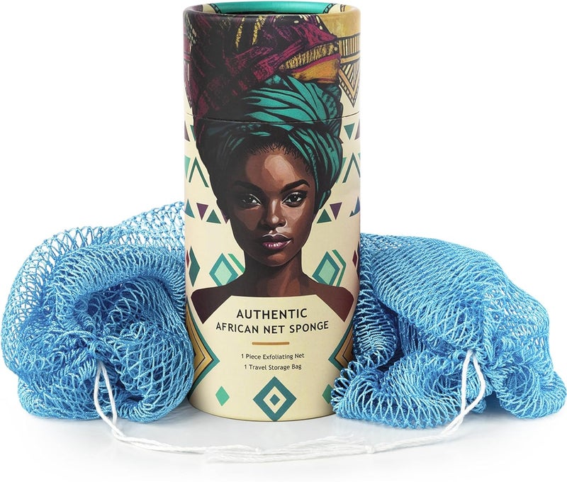 MINISENTIALS African Net Sponge Authentic - Afro Scrub Exfoliating Net Sponge with Knots - African Bath Sponges for Body Scrubber Exfoliator - Back Scrubber for Shower Bathing Accessories - Image 1